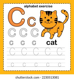 Alphabet Letter  C - Cat exercise with cartoon vocabulary illustration, vector