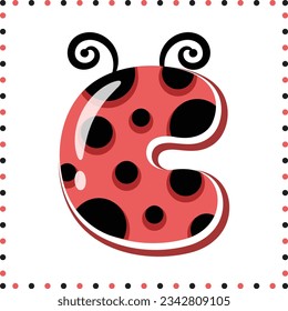 Alphabet letter C cute ladybug theme drawing
