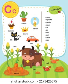 Alphabet Letter C education vocabulary illustration, vector svg
