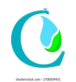 Alphabet Brief C mit Blatt-und Tropfen-Wasser-Logo Design Vorlage Illustration. Das ist gut für Unternehmen, Web und Symbol