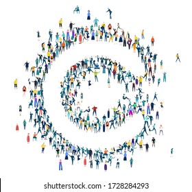 Alphabet. Letter C made of many little people, crowd creation. Lots of busy people in the letter shape. 