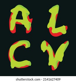alphabet letter capitals initials a l c v dripping slime blood liquid font writing style water