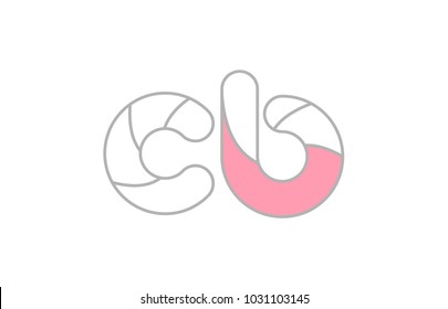 Alphabet letter cb c b logo with grey border and pink pastel color