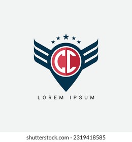 Alphabet letter CC, C logo location shape concept with wings ornament silhouette