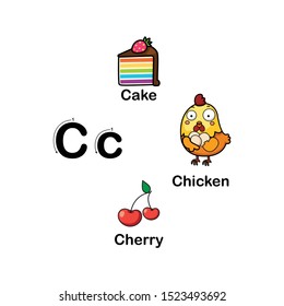 Alphabet Letter C-cake,cherry,chicken vector illustration