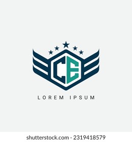 Letra alfabética CE, EC, C, E logo hexágono concepto de forma con alas silueta de adorno