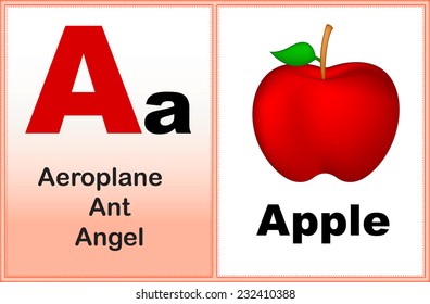 Alphabet letter A with clip-art and few similar words starting with the letter printable graphic for preschool / kindergarten kids 