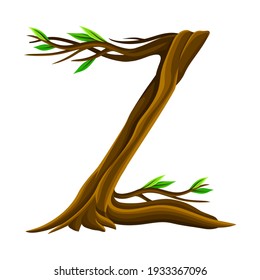 Alphabet Letter Consist of Forest Woody Element and Foliage Vector Illustration