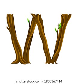 Alphabet Letter Consist of Forest Woody Element and Foliage Vector Illustration