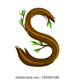 Alphabet Letter Consist of Forest Woody Element and Foliage Vector Illustration