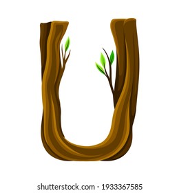 Alphabet Letter Consist of Forest Woody Element and Foliage Vector Illustration