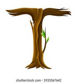 Alphabet Letter Consist of Forest Woody Element and Foliage Vector Illustration