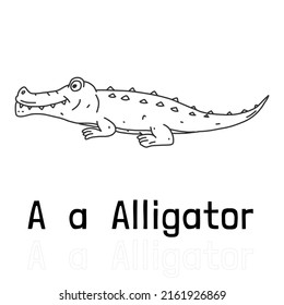 Alphabet letter a for crocodile coloring page, animal illustration coloring