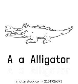 Alphabet letter a for crocodile coloring page, animal illustration coloring