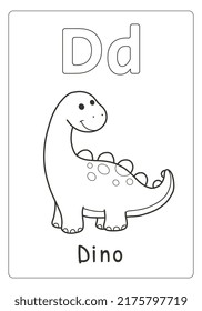 Alphabet letter D for Dino coloring page for kids