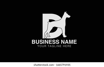 Alphabet Letter D dog minimalist logo design. Dog silhouette and illustration  covering letter D. 