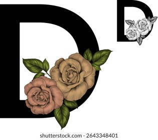 alphabet letter D with floral element series