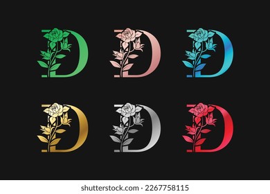 Alphabet Letter D With Flowers And Leaves Vector