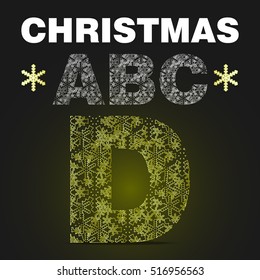 The alphabet letter D from gold snowflakes. Vector christmas abc