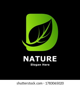 Letra de alfabeto D con plantilla de logotipo vectorial hoja. Adecuado para los negocios, la escritura, la naturaleza y el arte