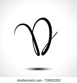 Alphabet letter D lettering vector calligraphy manuscript. Vector illustration.