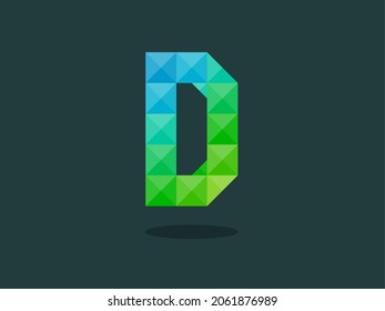 Alphabet letter D with perfect combination of bright blue-green colors. Good for print, t-shirt design, logo, etc. Vector illustration.