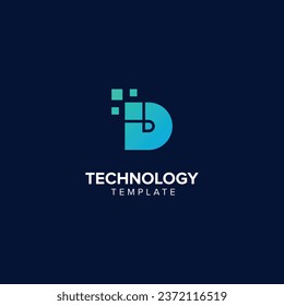 Alphabet Letter D Technology Logo Design Pixel Element.