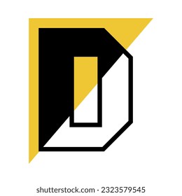 Letra alfabética D con forma triangular amarilla como vectorial de fuente geométrica Ilustración
