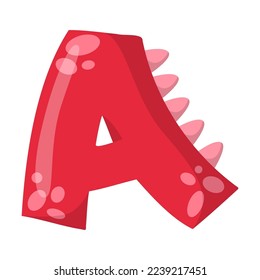Alphabet letter A in dinosaur font vector illustration. Cute cartoon drawing of English letter and number in dino style for kindergarten or school children. Education concept