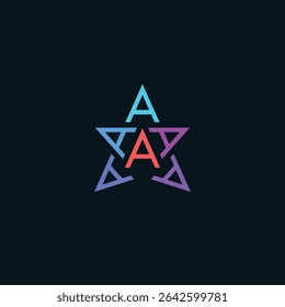 Alphabet letter A double triple multiple abstract geometric star shape logo design. Monogram A Letter star symbol logo icon sign