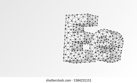 Alphabet letter E. Abstract digital wireframe, low poly mesh, vector white origami 3d illustration. Design of an Uppercase and lowercase letters. Banner, template or a pattern. Triangle, line, dot