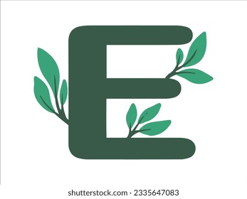 Alphabet Letter E with Botanical Leaf Illustration