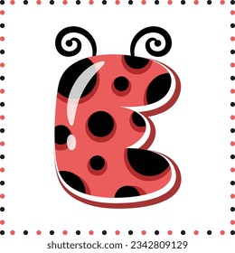 Alphabet letter E cute ladybug theme drawing