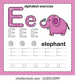 Alphabet Letter  E - Elephant exercise with cartoon vocabulary illustration, vector