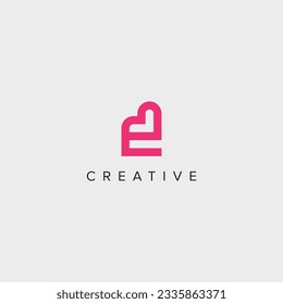 Alphabet letter E heart logo vector symbol. Valentines day ribbon logotype concept.