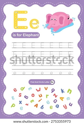 Alphabet Letter E Tracing Worksheet for Kids, Preschool and Kindergarten Handwriting Practice, E is for Elephant ABC Learning Printable