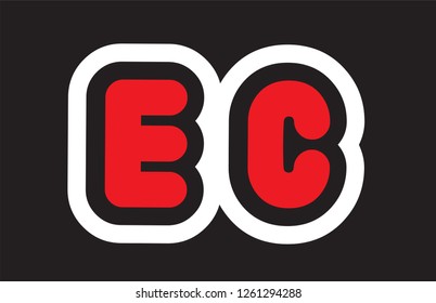 alphabet letter ec e c logo combination design with black white red colors suitable for a company or business