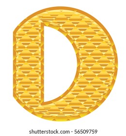 The alphabet letter is executed in the form of a gold frame