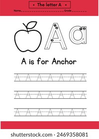Alphabet Letter A exercise with  vocabulary illustration, vector