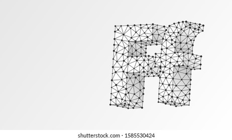 Alphabet letter F. Abstract digital wireframe, low poly mesh, vector white origami 3d illustration. Design of an Uppercase and lowercase letters. Banner, template or a pattern. Triangle, line, dot