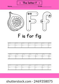 Alphabet Letter F exercise with  vocabulary illustration, vector