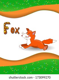 Alphabet letter F and fox with a colored background