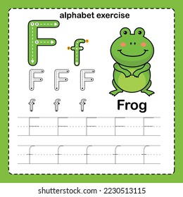 Alphabet Letter  F - Frog exercise with cartoon vocabulary illustration, vector