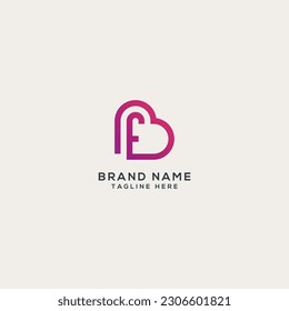 Alphabet letter F heart symbol logo icon design template illustration.