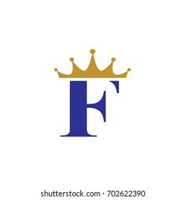 Alphabet Letter F Logo with golden crown in elegant design