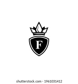 alphabet letter F logo with king crown symbol for company logo icon design.