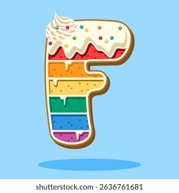 Alphabet letter F shaped rainbow cake