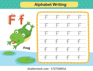 Alphabet Letter F-Frog exercise with cartoon vocabulary illustration, vector