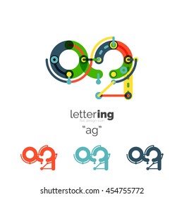 Alphabet letter font logo business icon. Company name concept. Flat thin line segments connected to each other.