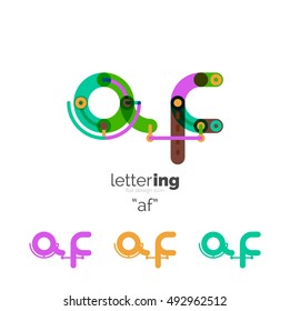 Alphabet letter font logo business icon. Company name concept. Flat thin line segments connected to each other.